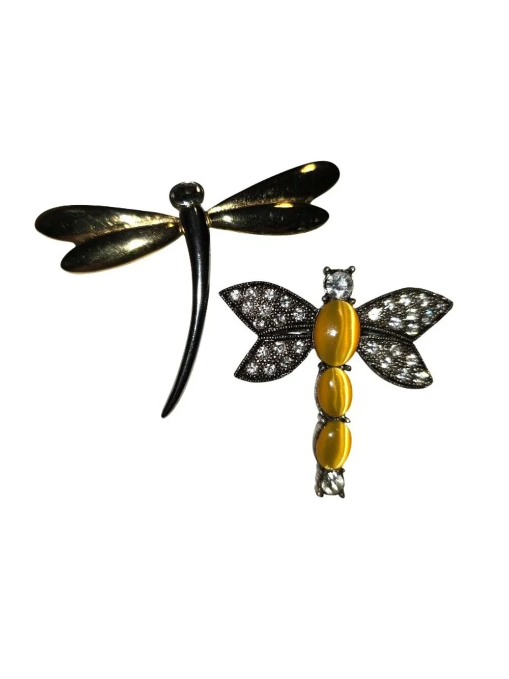Dragonfly Firefly Liz Claiborne Mixed Metal Silver Gold Brooch 2 Piece Set - Picture 2 of 8